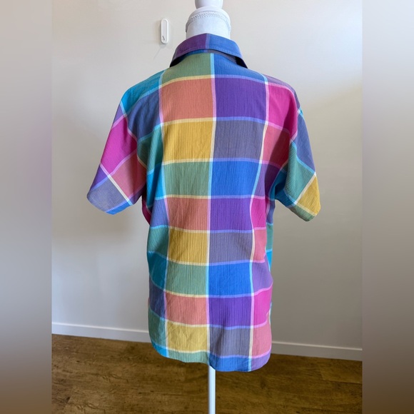 Vintage Colorblock Plaid Button-Up Shirt Size 10 Cottagecore Coastal Grandma - Picture 5 of 7